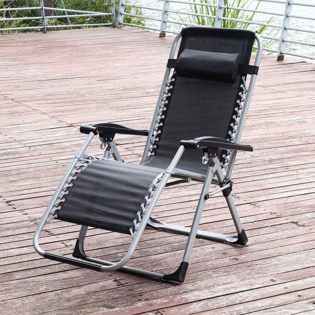 Black Ergonomic Lazy Chair Portable Lounge Deck Chair Home Leisure Recliner Foldable Armchair