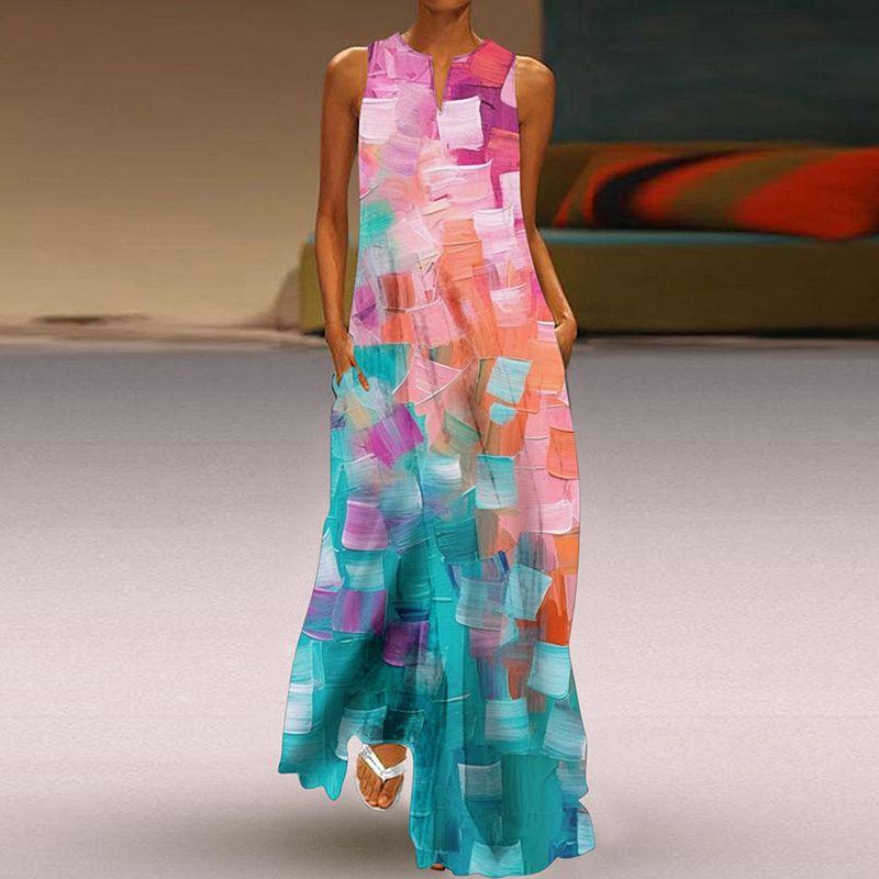 

Big Black Flower Dress V Neck Sleeveless Pocket Dress Stage Show Performance Wear Travel Photography Beach Dress VLCQ-468 5XL