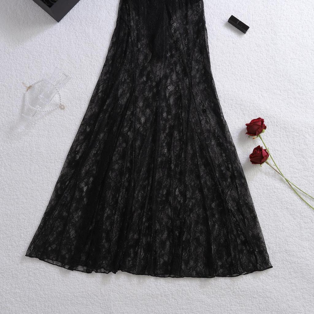 2025 Spring/Summer European & American Style Sexy Lace Slim Fit Spaghetti Strap Dress
