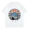 Japanese Coffee Cat TShirt Women Mt Fuji Landscape Graphic Tee Summer Loose Short Sleeve Harajuku Aesthetic Streetwear Tops