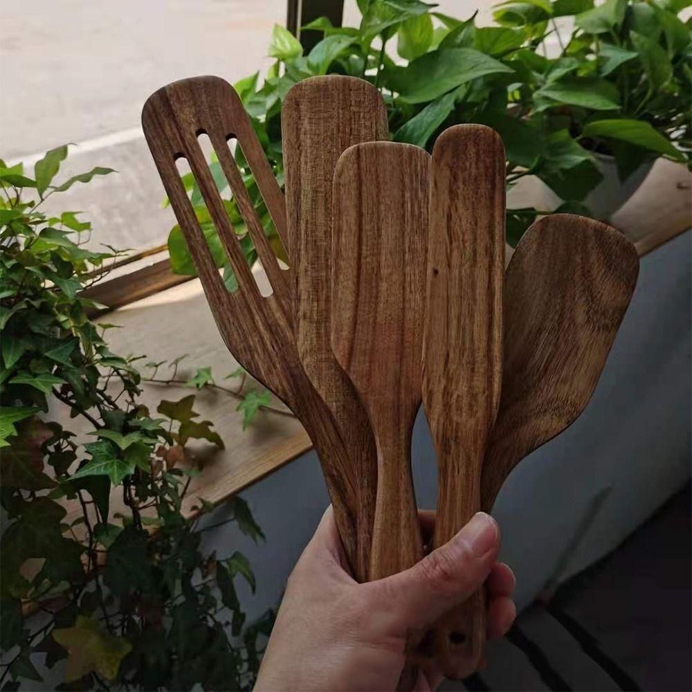 High Temperature Resistant Long Handle Spatula Natural Wood Kitchen Leakage Shovel  Kitchen Utensil
