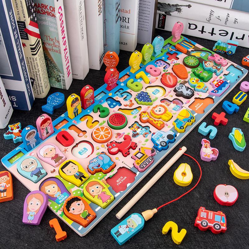 

Early Education Multi-Functional Logarithmic Busy Board Children Shape Cognition Match Wooden Puzzle Montessori Educational Toys