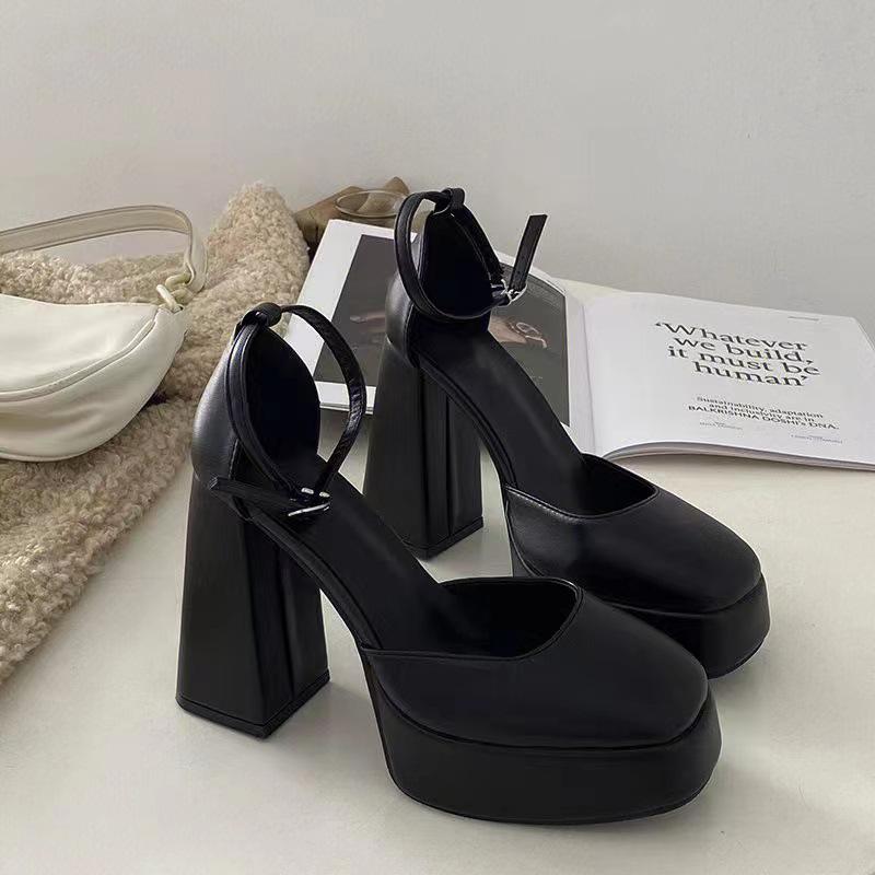 Mary Jane thick heel high heels new fairy wind waterproof table French square head one word buckle belt single shoes