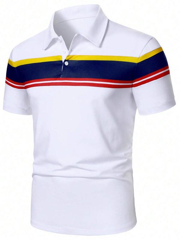 Herren Colorblock Kurzarm Poloshirt mit Umlegekragen - Neue europäische und amerikanische Mode