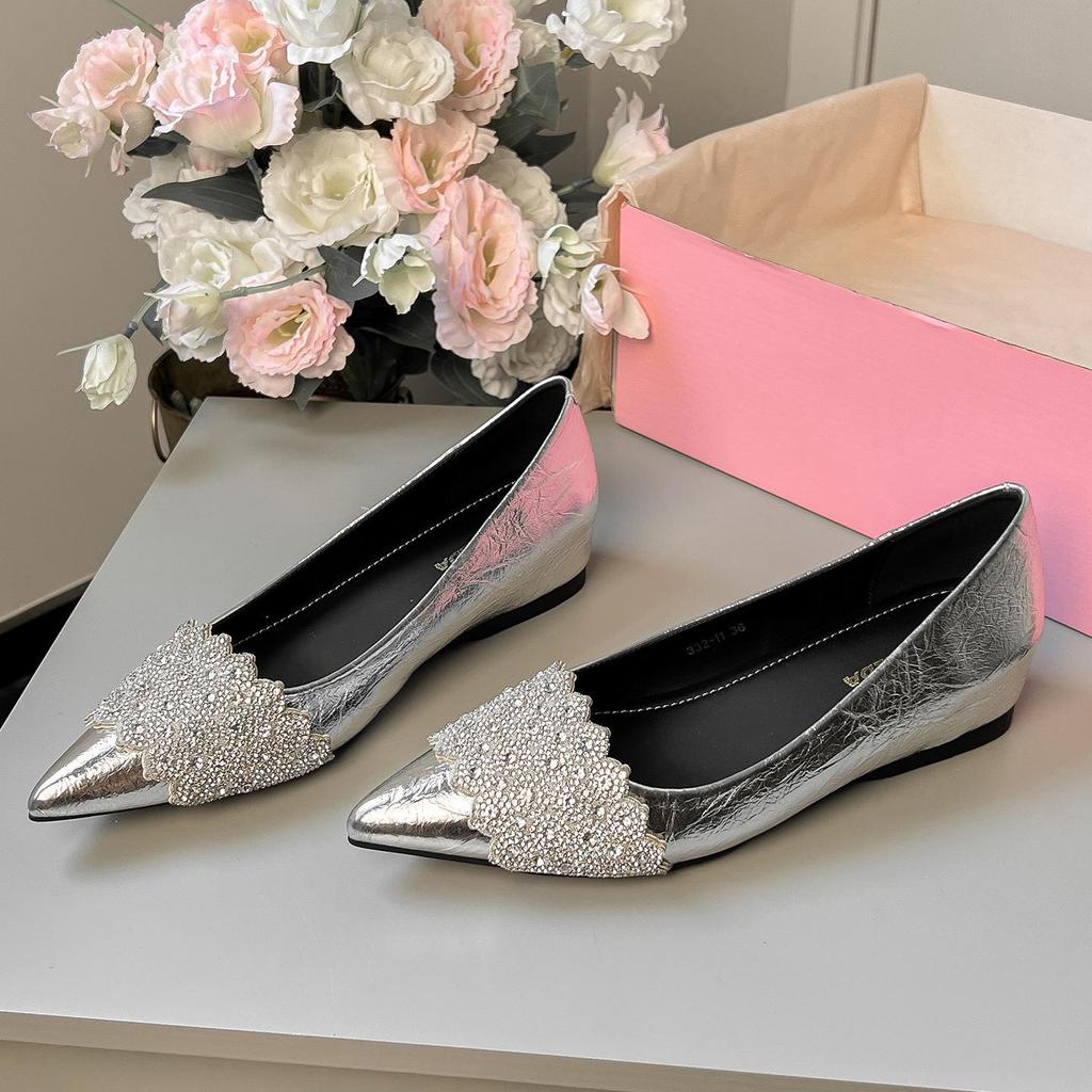 2025 Autumn Silver Rhinestone Pointed Toe Low-Cut Women's Shoes - 5CM Hidden Heel, Comfortable Fit
