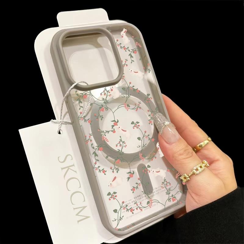 

Rabbit Flower Clear Phone Case For Samsung Galaxy S25 Ultra S24 Plus S23 FE S22 For Magsafe Magnetic Wireless Charge Cover S25 Ultra