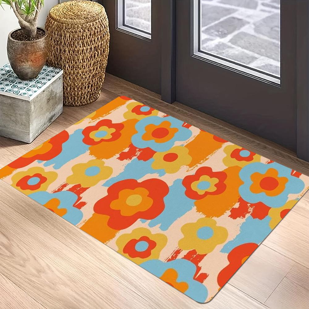 Floral Print Welcome Doormat Non-Slip Machine Washable Carpet for Living Room Bedroom Bathroom Kitchen Laundry Rug