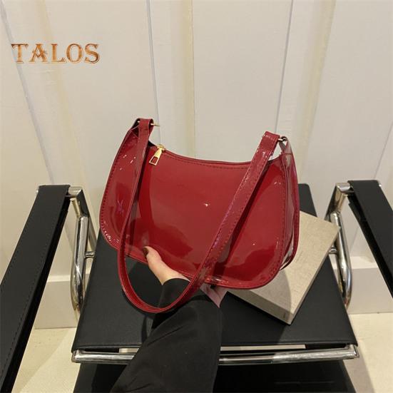 Retro Glossy Shoulder Bag Ladies Solid Color Faux Leather Underarm Bag Casual Hobo Purse Waterproof Handbag for Daily Life Travel Parties