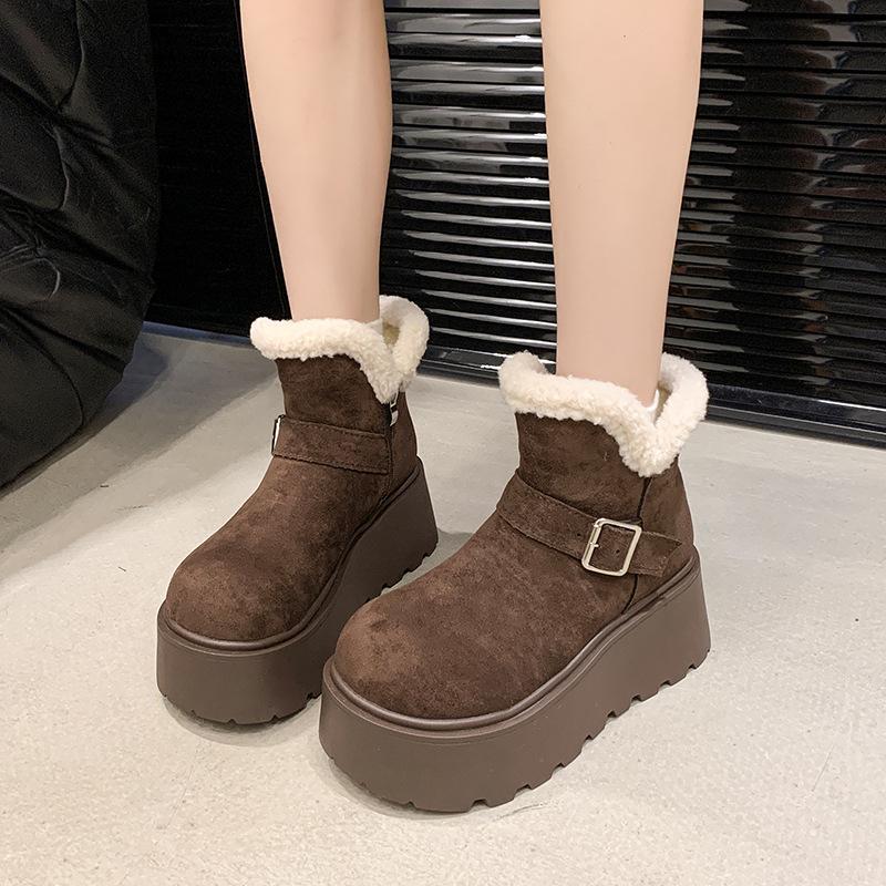 Women's thick soled plus size thickened winter warm fur one snow boots padded lining ankle boots non-slip hiking sports cotton boots