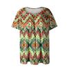 Plus Size Women's Casual Round Neck Pleated Short Sleeve Color Top