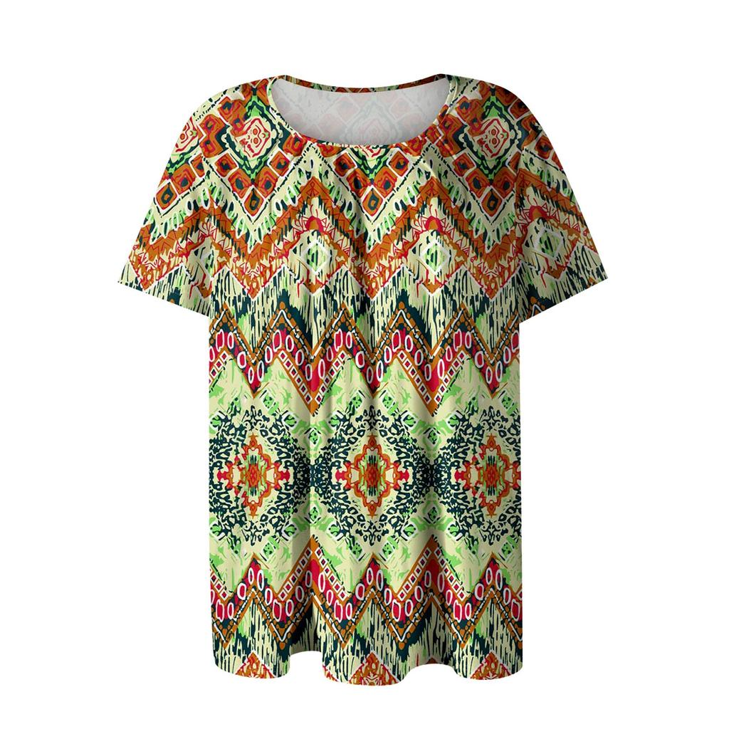 Plus Size Women's Casual Round Neck Pleated Short Sleeve Color Top