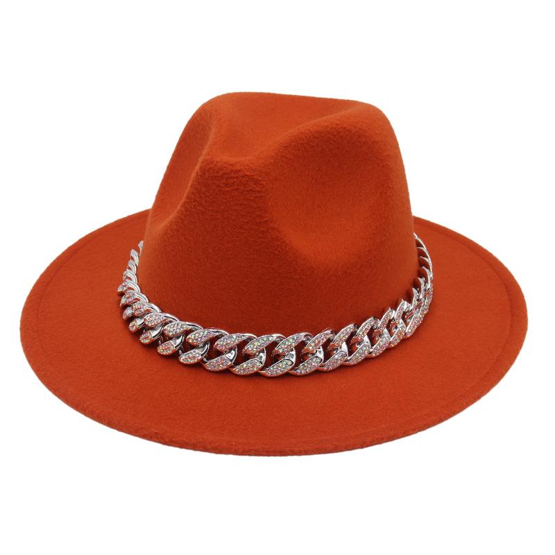 Bright Diamond Acrylic Chain Top Hat Jazz Hat Big Eaves Concave Photo Felt Hat