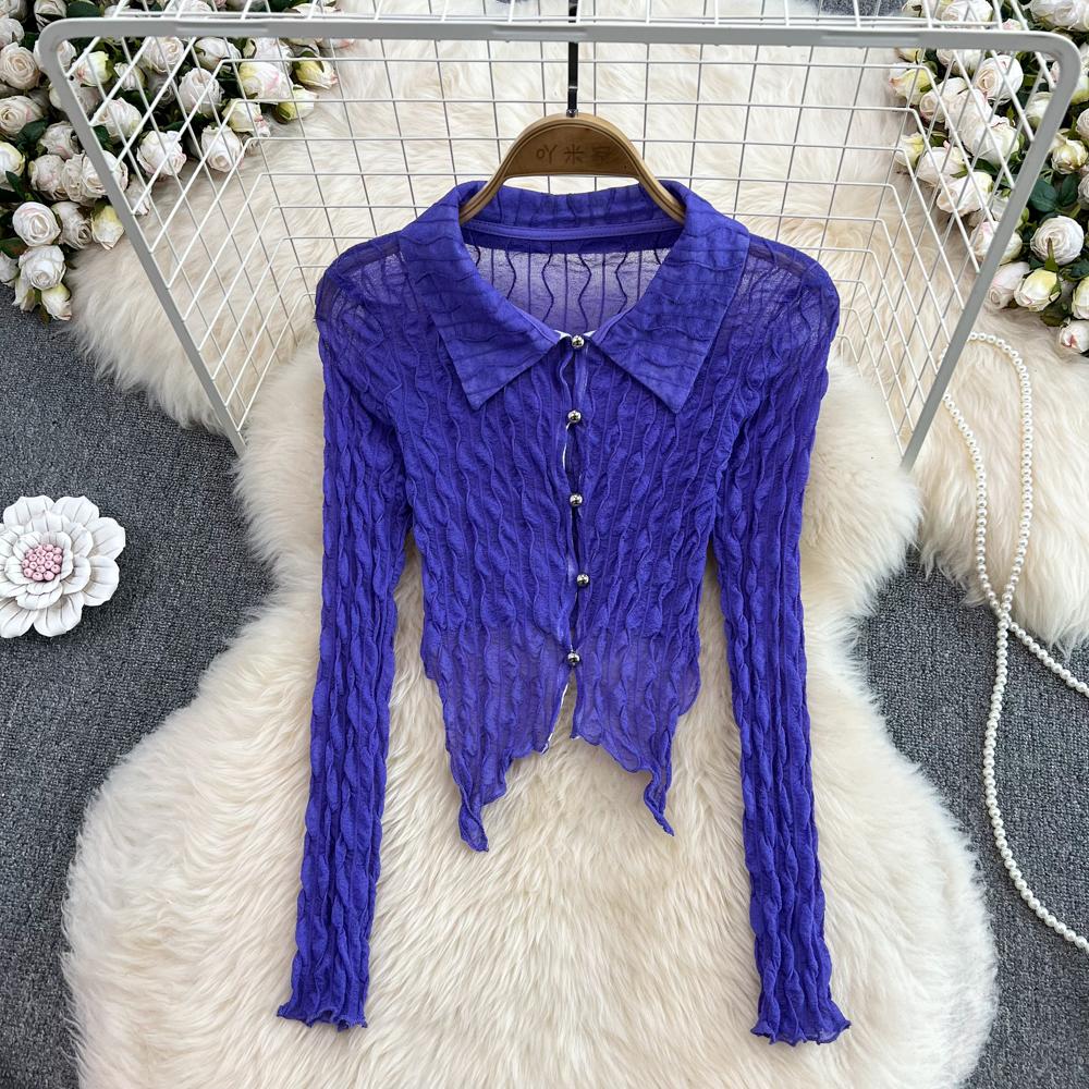 

RUGOD женская осенняя новая винтажная сексуальная прозрачная рубашка-смокинг с длинными рукавами нестандартной формы