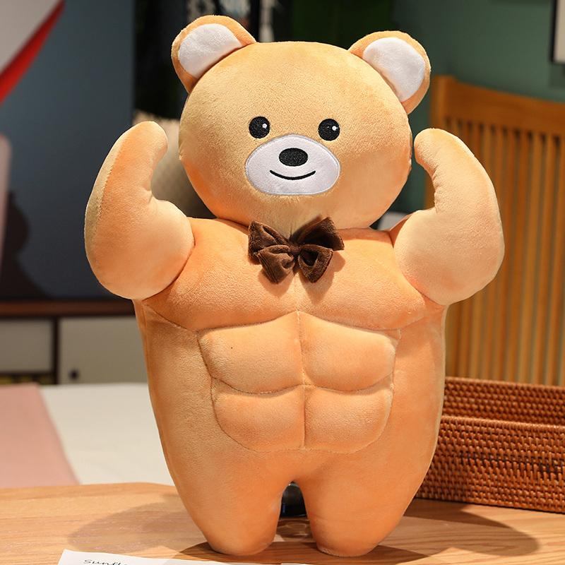 Funny Kawaii Muscle Bear Plush Toy Stuffed Animal Soft Strong Doll Cute Plushies Christmas Gift Present for Children