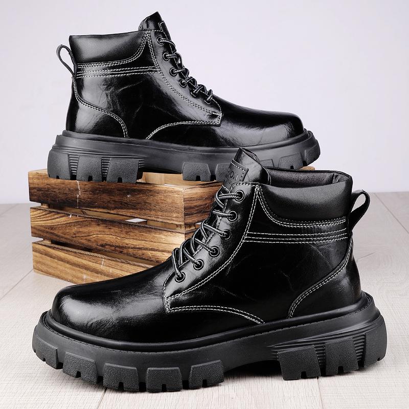 Fashion High Quality Thick Bottom Men Motocross Boots Genuine Leather Winter High Top Shoes Business Casual British Ankle Boots Sneakers