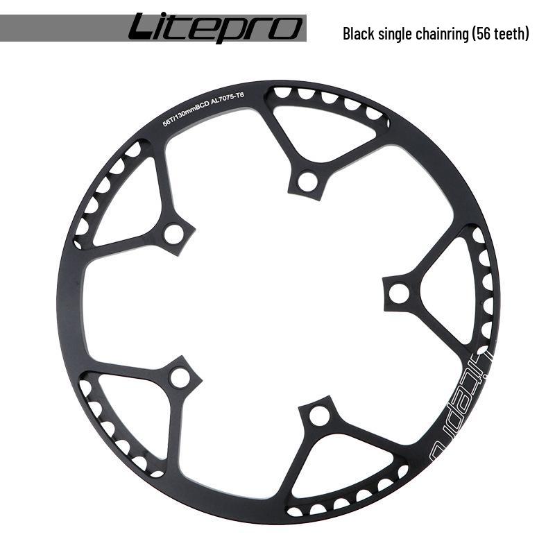 Litepro Folding Bike Crankset with Round Chainrings: 45T, 47T, 53T, 56T, 58T - Square Hole Design