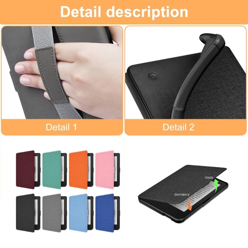 Case for 6" 2024 Clara Color Ereader Fabric Sleeve Cover with Hand Straps/Auto Sleep/Wake with Hand Strap Case