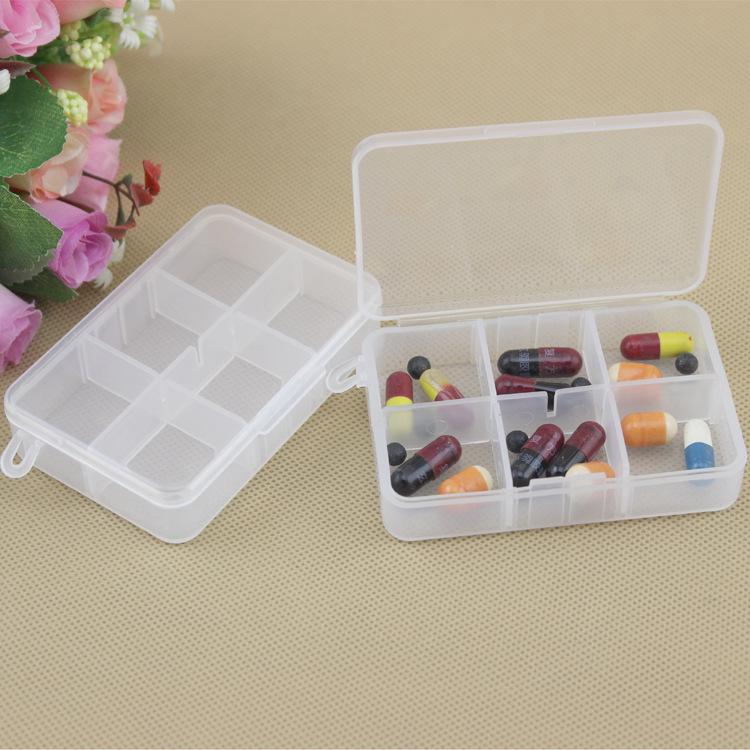 6-Grid Transparent Removable Plastic Box with Lid - Compact Pill, Jewelry, and Parts Organizer.