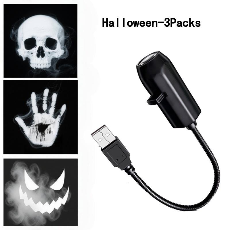 Halloween USB Projector Light Skull NightLight Ghost LED Lamp 360Degree Rotating Switchable Pattern Design Dark & Night Ambiance