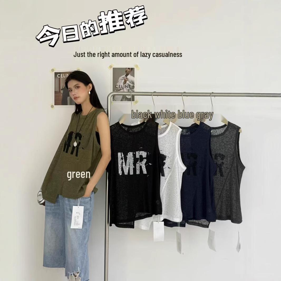 

Munaqie Spring/Summer Korean Plus Size Layered Letter Vest One Size зелений