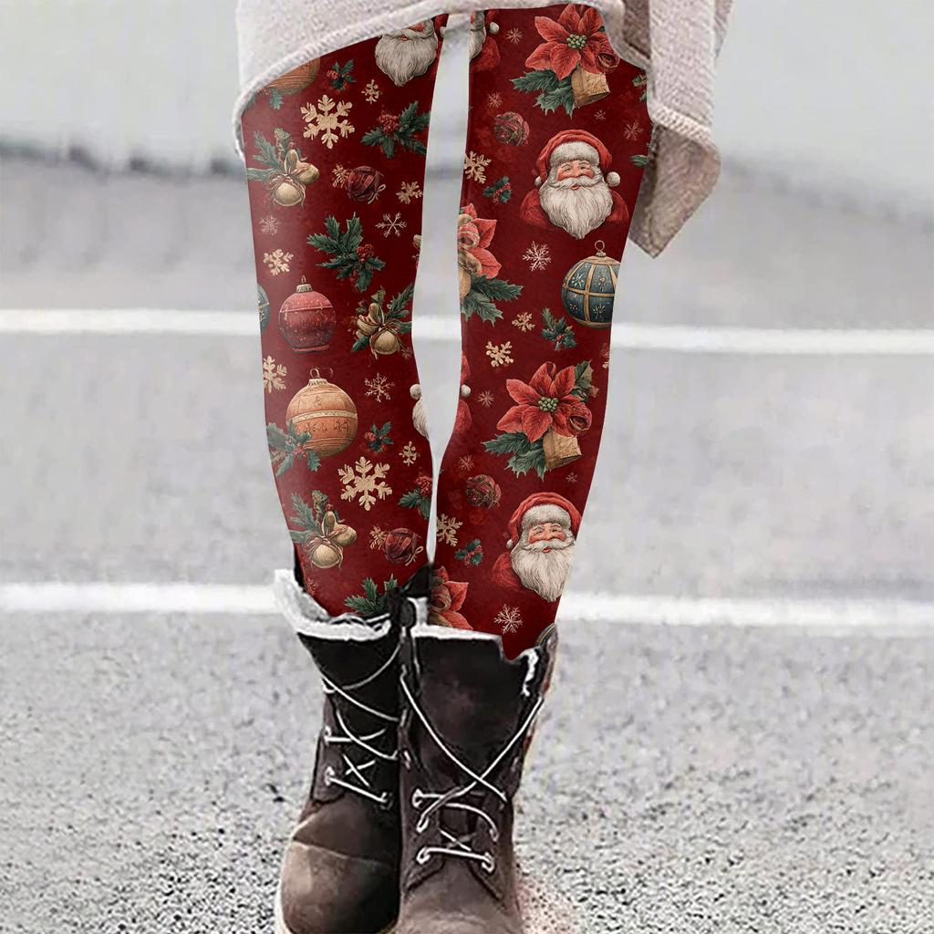 Dame Juleprint Slim Fit Elastiske Yoga Fritidsbukser