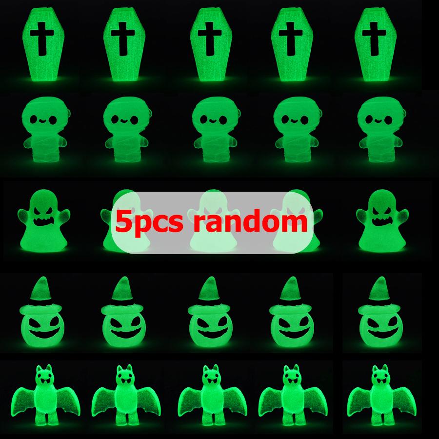 5pcs Mini Halloween Luminous Ghost Ornaments Style Random Scary Pumpkin Tombstone Desktop Doll Ornaments Festival Decorations