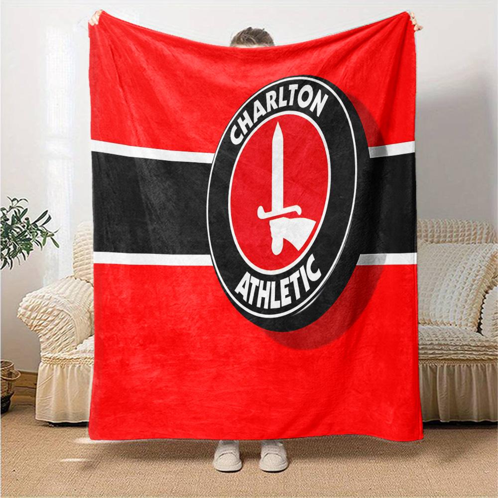 Charlton FC Crest Flannel Blanket, Soft Polyester, Modern Design, All-Season for Camping, Travel, Gifts for holidays or birthdays