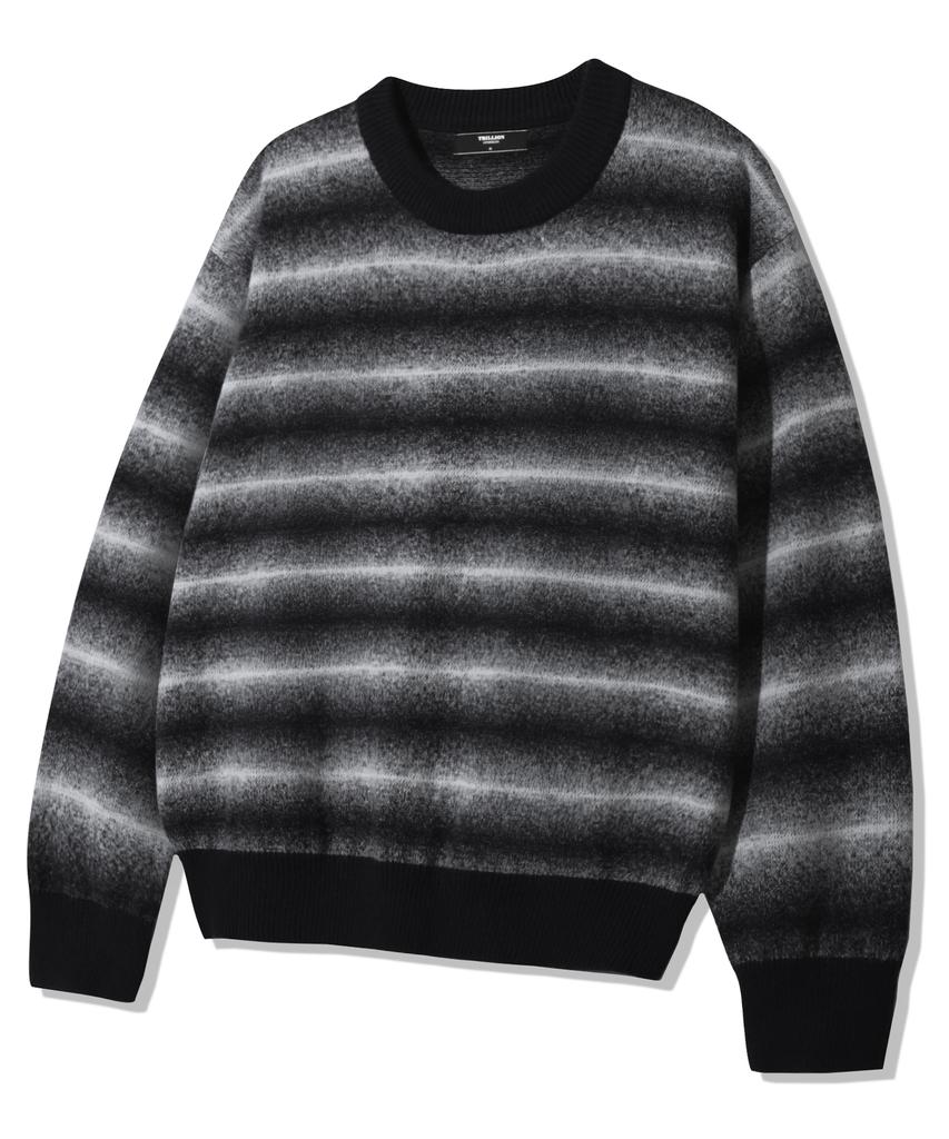 TRILLION Washable Gradient Stripe Crewneck Knit_Black