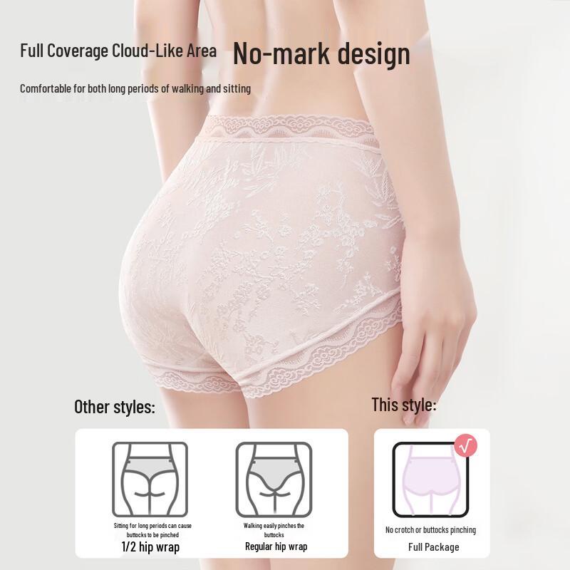 Oudifen Women's Ice Silk Seamless Jacquard Lace Briefs