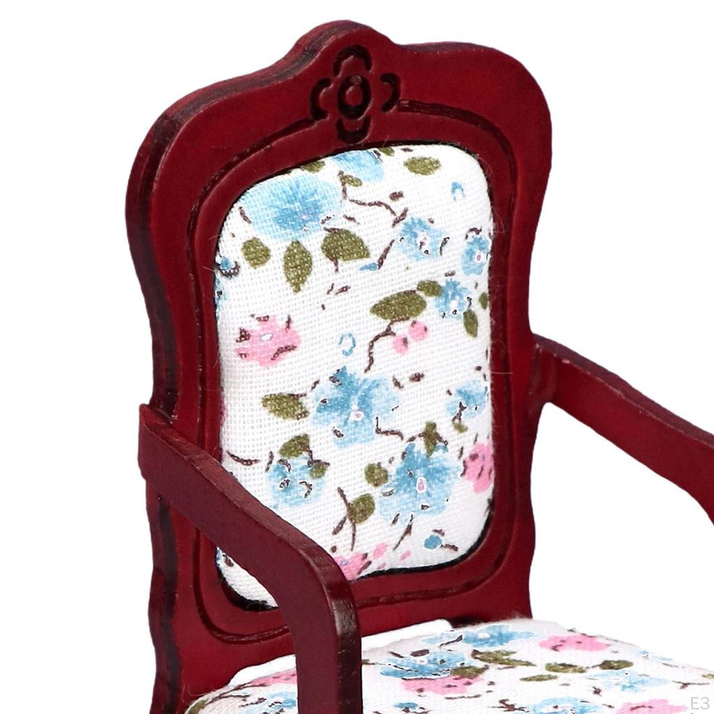 Dollhouse Chair Model 1:12 Scale Simulation Armchair Vintage Design for DIY Crafts Bedroom Layouts