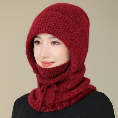 Women Thermal Knitting Winter Hat with One-Piece Neck Warmer-Thick Windproof Ear Protection