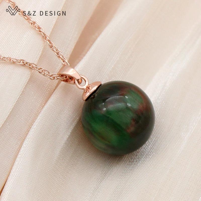 Fashion Rose Gold Color Round Acrylic Beads Pendant Necklace For Women Wedding Party Elegant Jewelry