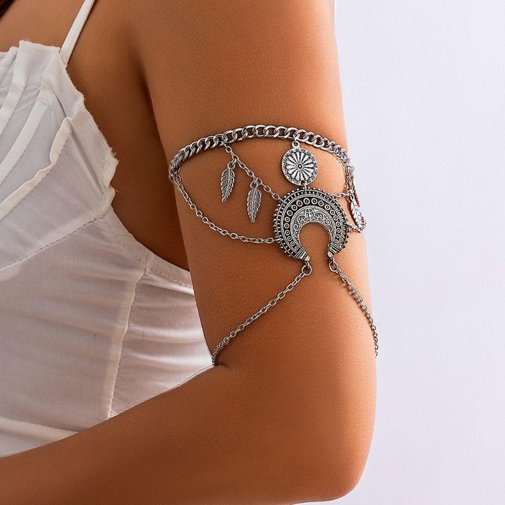 Silver Metal Arm Chain Bohemian Style Exaggerated Bracelet Cute Cuff Bangles  Decoration