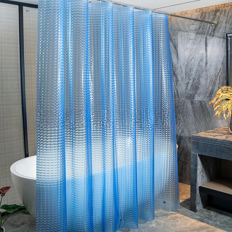 Waterproof PEVA Shower Curtain with Hooks, Solid Color, Thickened & Punch-Free for Bathroom