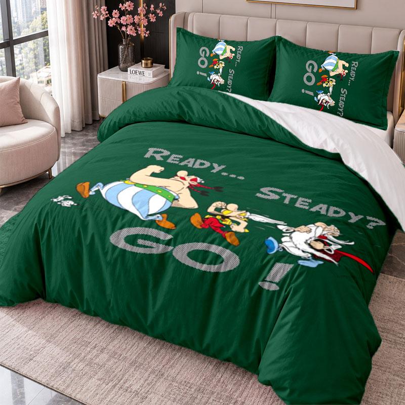 Asterix & Obelix 3-teiliges Bettwäsche-Set Bettbezug mit zwei Kissenbezügen für Schlafzimmer Heimdekoration