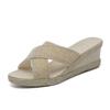 Spring Summer High Heeled Sandals Old Beijing Cloth Wedge Women Shoes Casual Beige Korean Style Slippers Comfortable