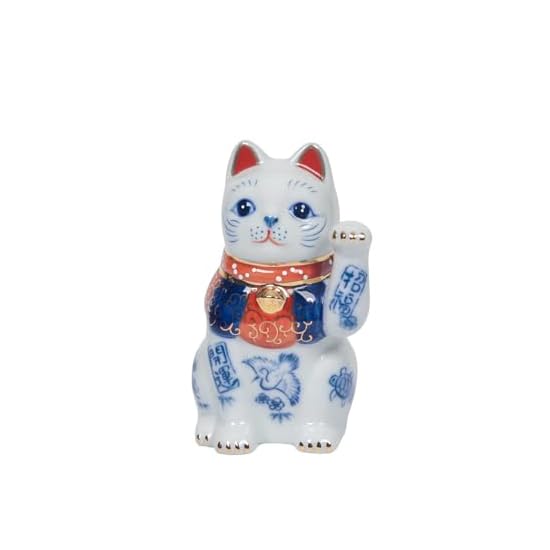 Yakushigama Maneki-neko (Beckoning Cat) Sometsuke (Blue and White) Good Luck 3.5-inch (Left Hand Rai