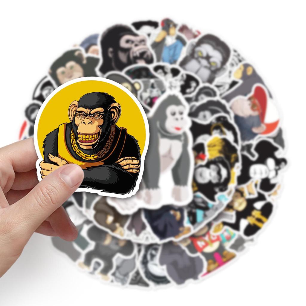 50 Gorilla Graffiti Stickers - Waterproof Cartoon Animal Designs for DIY Skateboards, Phone Cases, and Luggage.