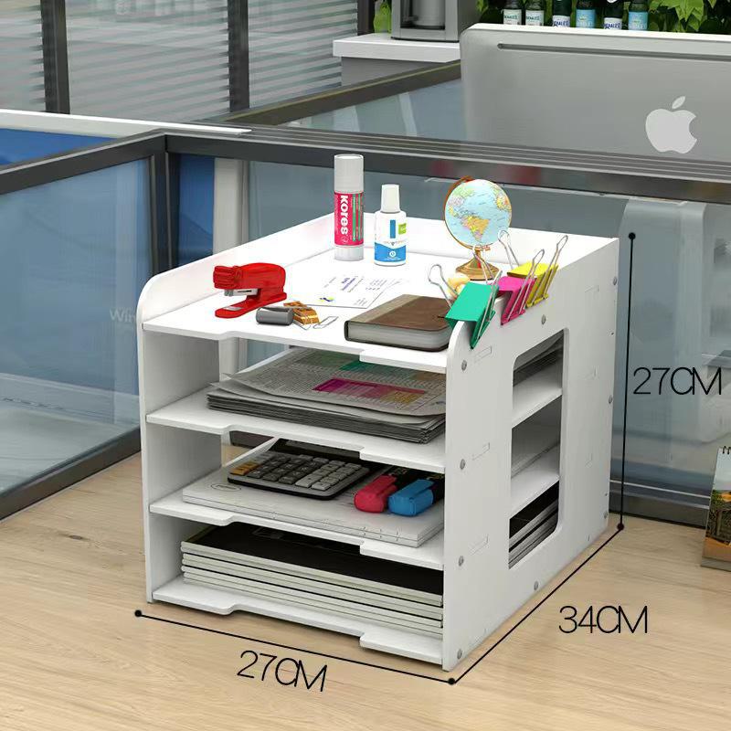 Desktop A4 File & Storage Rack – 4-Link Plastic Bookshelf for Office Supplies