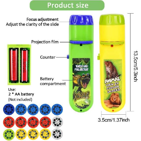 Torch Projector Projection Lighting Story Torches Light Toy Slide Lamp Educational Learning Bedtime Night Light for Children (120 Images, 5 Themes,