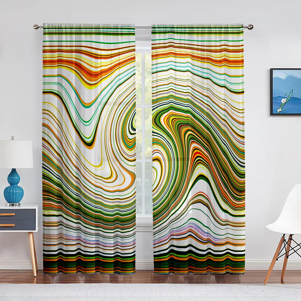 

Абстрактное искусство Красочные волны Полосы Геометрические тюлевые шторы для гостиной Спальня Декор Прозрачная вуаль Шторы Оконные украшения 1 PCS W100XH250cm&Rod Pocket