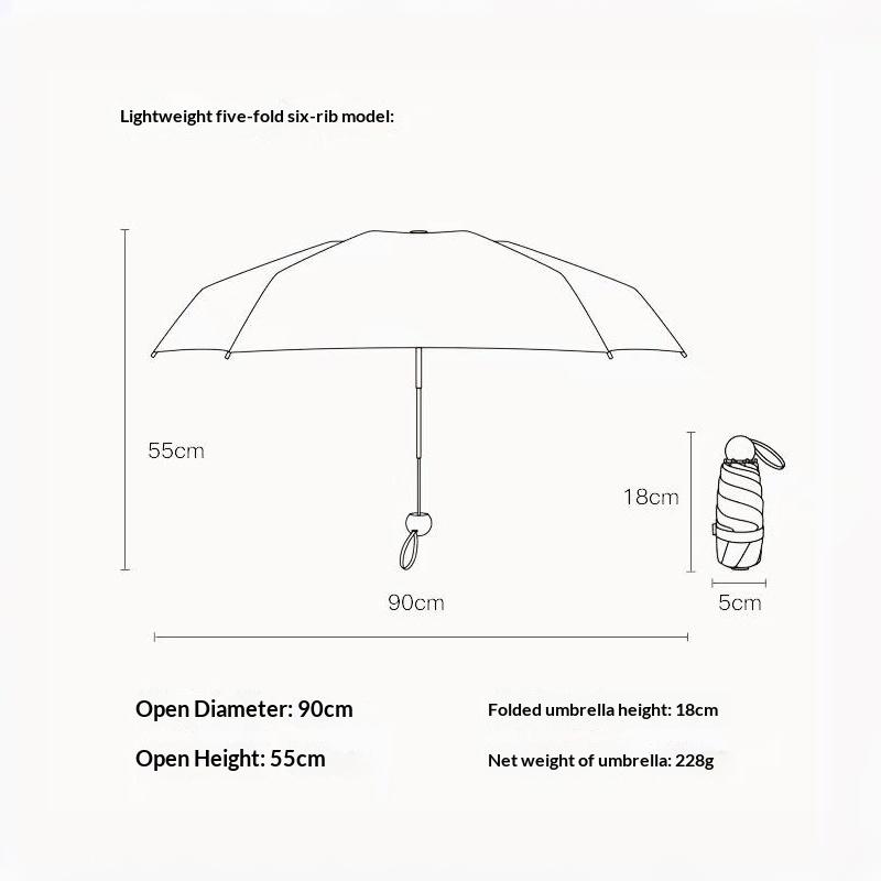 Polka Dot Cute Folding Umbrella Black Coated UV Protection Dual Use Rain Sun for Student School Commute
