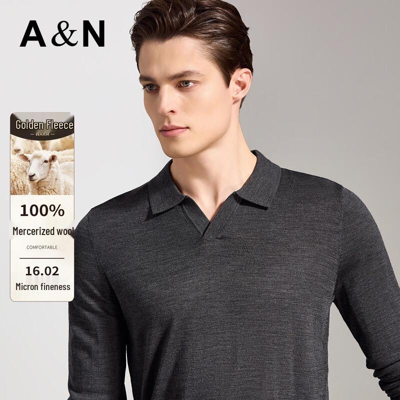 Antonio Men's 100% Merino Wool Business Casual Long-Sleeve Polo Shirt