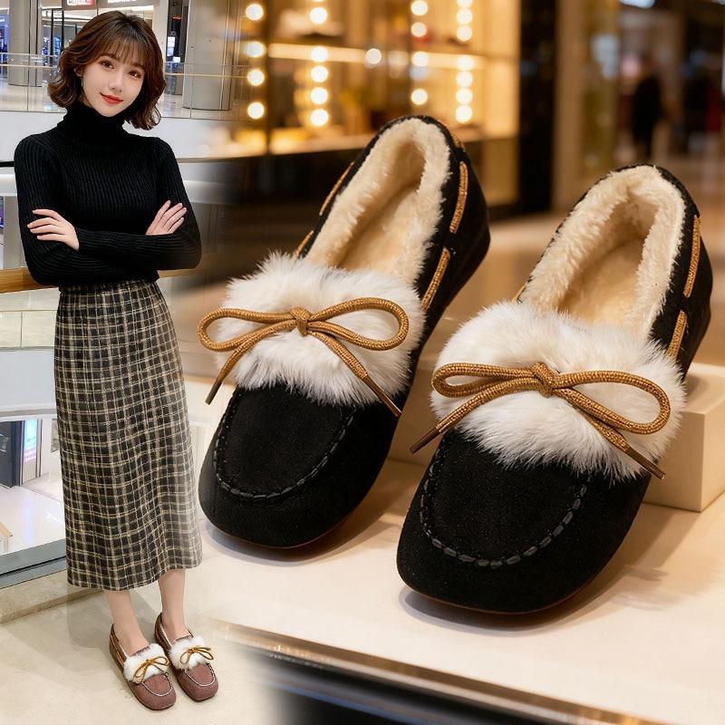 Autumn and winter velvet warm outer wear cotton shoes fluffy shoes women's thick-soled retro new huge comfortable soft-soled beanie shoes women