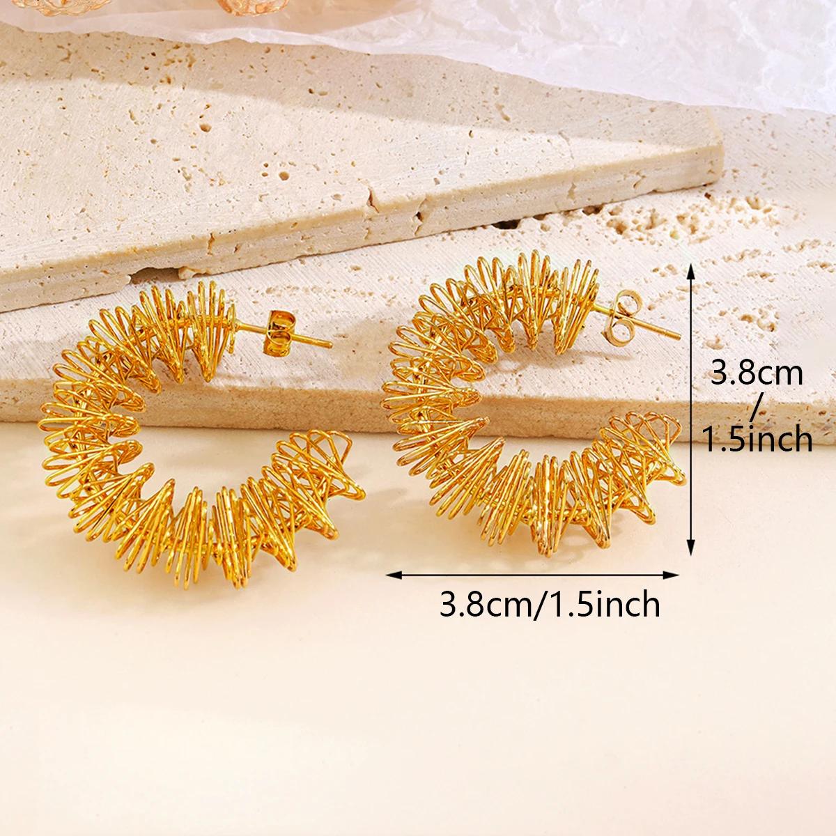 

Springs Coil Earrings for Women Vintage C-Shaped Gold Color Stainless Steel Earrings Fashion Party Zircon Gift