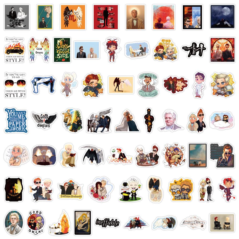 60 Waterproof Good Omens Cartoon Stickers for Decoration: Perfect for Water Cups, Stationery, and Computers