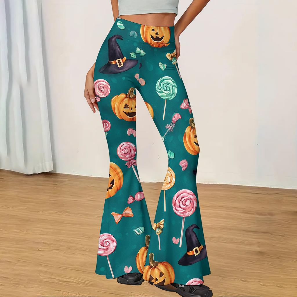 Women's Casual Halloween Print Flared Yoga Pants High Waist Stretchy Comfortable Fit Lightweight Fabric for Everyday Wear