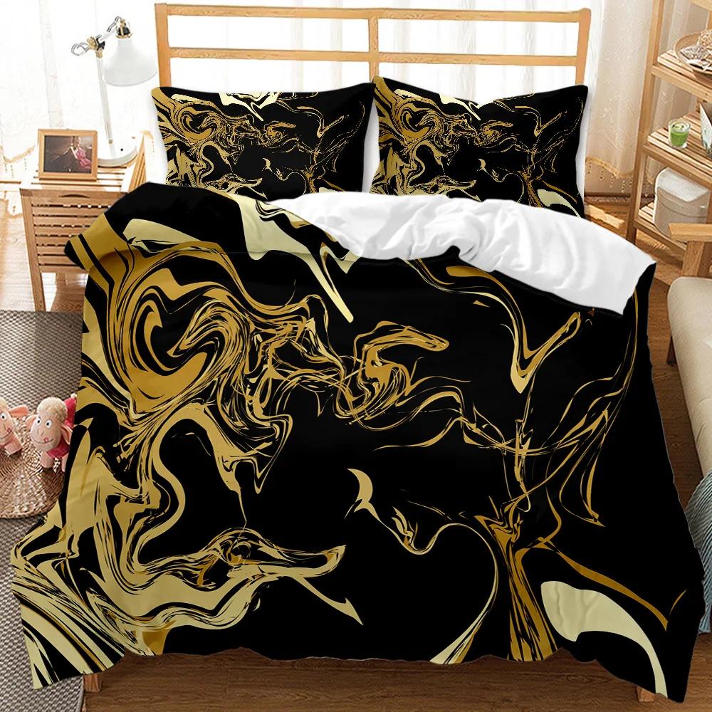 Marble Duvet Cover Set Marble Bedding Set Blue Gold Abstract Texture Kid Bedclothes Double Queen King Size Polyester Quilt Cover
