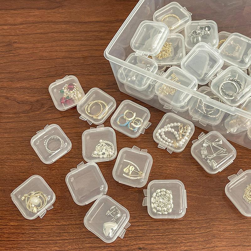 Mini Plastic Storage Box Square Transparent Flip Portable Pill Container Jewelry Holder Earrings Small Packaging Display Case
