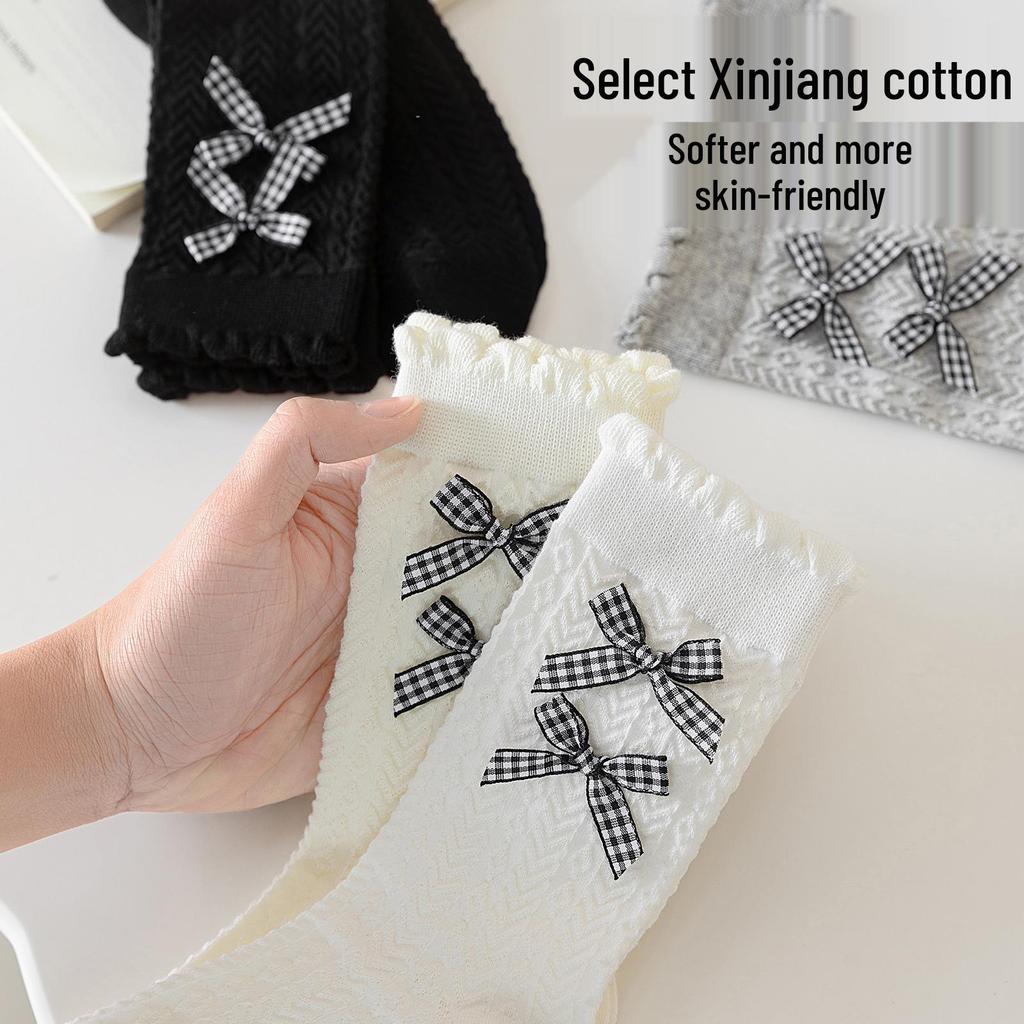 Damen Koreanische Mid-Calf Socken mit Schleife